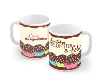 Caneca de Porcelana 320 ml decoração faixa- Páscoa -Love brigadeiro. P 02