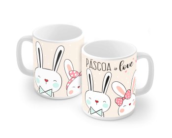 Caneca de Porcelana 320 ml decoração faixa- Páscoa is love. P 04