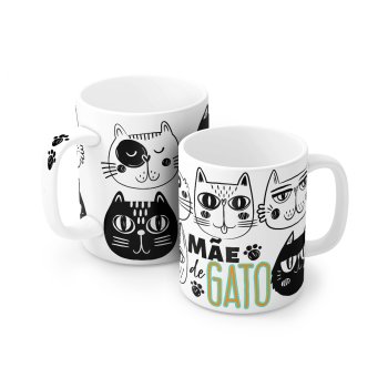 Caneca de Porcelana 320 ml decoração faixa- Mãe de Gato