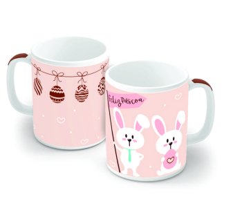 Caneca de Porcelana 320 ml decoração faixa- Feliz Páscoa. P 06