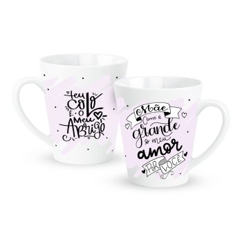 Caneca de Porcelana 300 ml decoração faixa - Mãe como é grande meu amor por você.