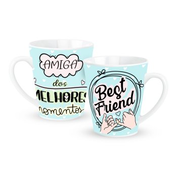 Caneca de Porcelana 300 ml decoração faixa - Best friends.