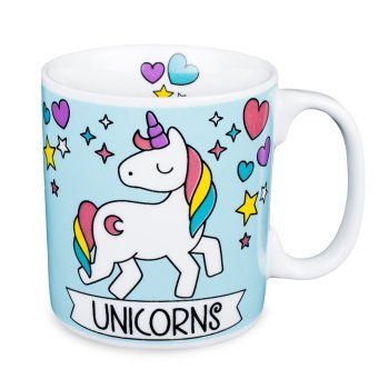 Caneca de Porcelana 320 ml decoração faixa- Unicórnio