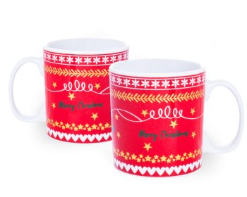 Caneca de Porcelana 320 ml decoração faixa - Natal.