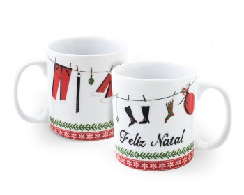 Caneca de Porcelana 320 ml decoração faixa - Feliz natal.