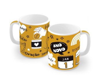 Caneca de Porcelana 320 ml decoração faixa - Ano novo.