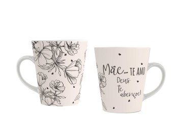 Caneca de Porcelana 300 ml decoração faixa - Mãe...  Te amo Deus te abençõe.