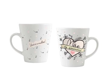 Caneca de Porcelana 300 ml decoração faixa - Mãe te amo.