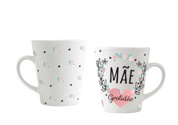 Caneca de Porcelana 300 ml decoração faixa - Mãe gratidão.