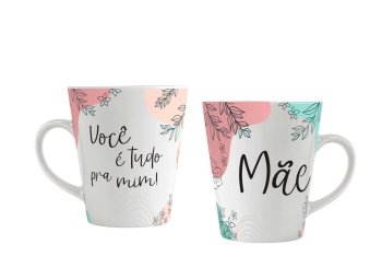 Caneca de Porcelana 300 ml decoração faixa - Mãe você é tudo pra mim!