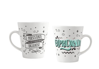 Caneca de Porcelana 300 ml decoração faixa - Signos Capricórnio.