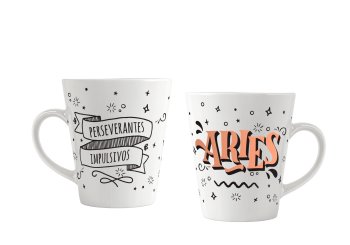 Caneca de Porcelana 300 ml decoração faixa - Signos Aries.