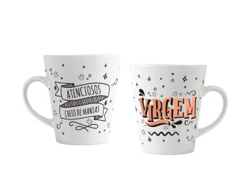 Caneca de Porcelana 300 ml decoração faixa - Signos Virgem.