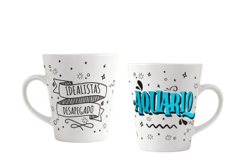 Caneca de Porcelana 300 ml decoração faixa - Signos Aquário.