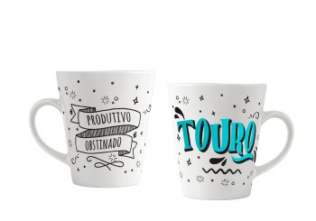 Caneca de Porcelana 300 ml decoração faixa - Signos Touro.