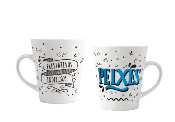 Caneca de Porcelana 300 ml decoração faixa - Signos Peixes.