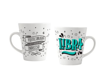 Caneca de Porcelana 300 ml decoração faixa - Signos Libra.