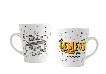 Caneca de Porcelana 300 ml decoração faixa - Signos Gemeos.