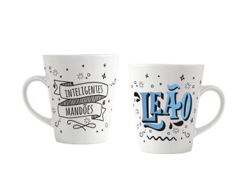 Caneca de Porcelana 300 ml decoração faixa - Signos Leão.