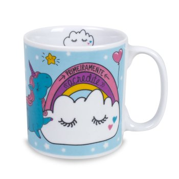 Caneca de Porcelana 320 ml decoração faixa- Unicórnio