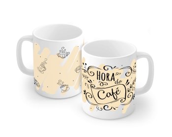 Caneca de Porcelana 120 ml, decoração faixa- Hora do café.