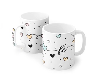 Caneca de Porcelana 120 ml, decoração faixa- Fé.