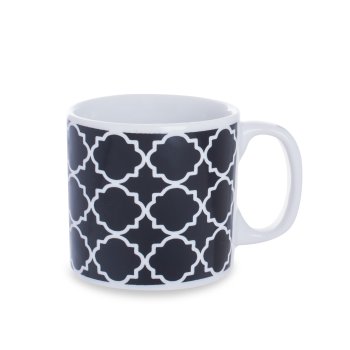 Caneca de Porcelana 120 ml, decoração faixa- Geométrica preto.