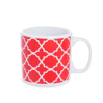 Caneca de Porcelana 120 ml, decoração faixa- Geométrica vermelho.