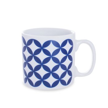 Caneca de Porcelana 120 ml, decoração faixa- Geométrica azul.