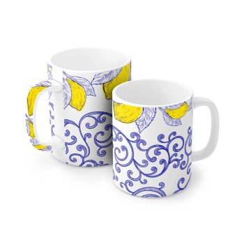 Caneca de Porcelana 120 ml, decoração faixa- Limão.