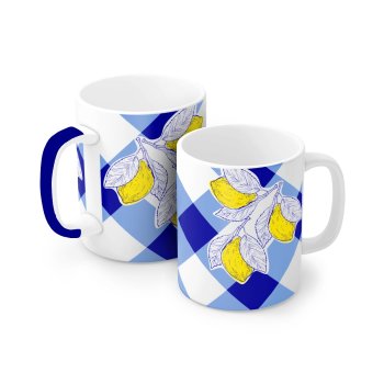 Caneca de Porcelana 120 ml, decoração faixa- Limão.