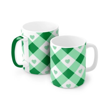 Caneca de Porcelana 120 ml, decoração faixa- Xadrez verde.