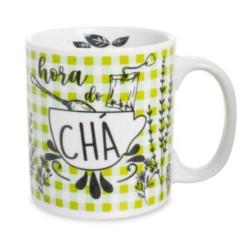 Caneca de Porcelana 320 ml decoração faixa- Hora do Chá