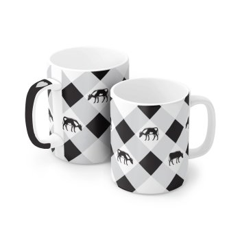 Caneca de Porcelana 120 ml, decoração faixa- Xadrez preto.