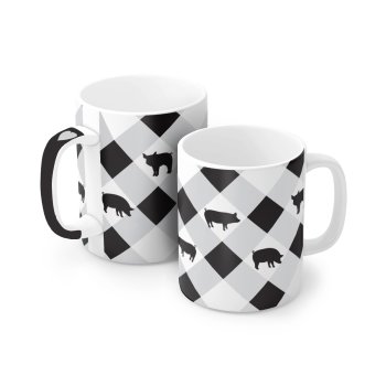 Caneca de Porcelana 120 ml, decoração faixa- Xadrez preto.