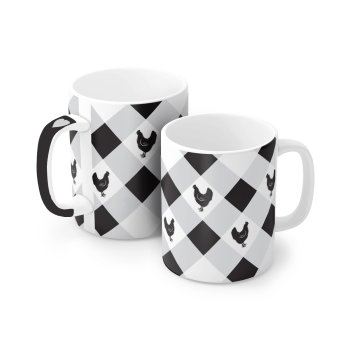 Caneca de Porcelana 120 ml, decoração faixa- Xadrez preto.