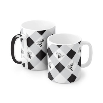 Caneca de Porcelana 120 ml, decoração faixa- Xadrez preto.