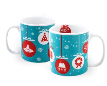 Caneca de Porcelana 320 ml decoração faixa- Natal.