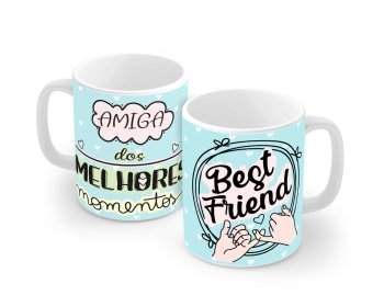 Caneca de Porcelana 320 ml decoração faixa- Best Friend