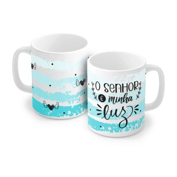 Caneca de Porcelana 320 ml decoração faixa 7040 -O Senhor é minha Luz.