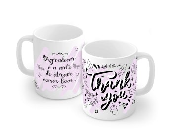 Caneca de Porcelana 320 ml decoração faixa- Thank You