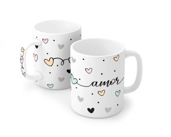 Caneca Porcelana 120 ml, decoração faixa- Amor 3101