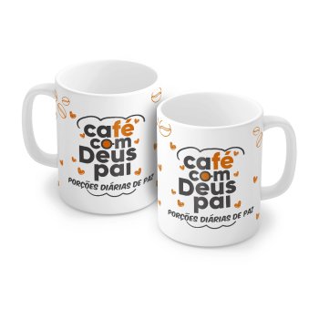 Caneca de Porcelana 320 ml decoração faixa- Café com Deus Pai 6070