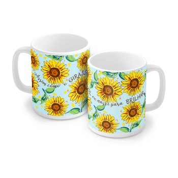 Caneca de Porcelana 320 ml decoração faixa- Girassol 6074