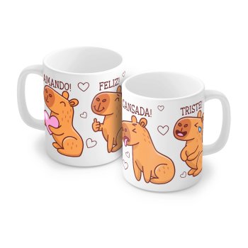 Caneca de Porcelana 320 ml decoração faixa- Capivara Feliz Cansada Amando Triste! 6072