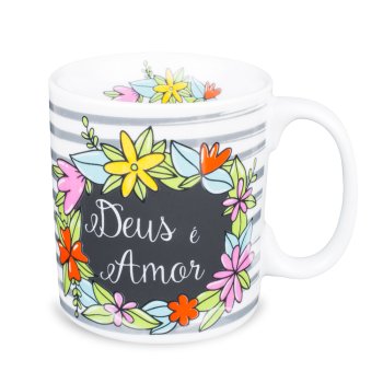 Caneca de Porcelana 320 ml decoração faixa- Deus é Amor