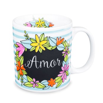 Caneca de Porcelana 320 ml decoração faixa-Amor