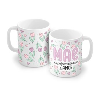 Caneca de Porcelana 320 ml decoração faixa- Mãe Amor 1560