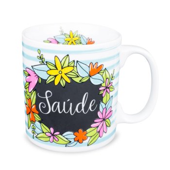 Caneca de Porcelana 320 ml decoração faixa- Saúde