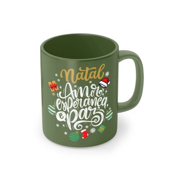 Caneca Porcelana 320 ml Coloridas- Decoração Natal Sortidas 1 lado Spot 3050